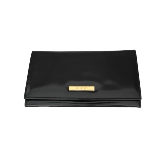 Gucci Black Gold button Fold Vintage Calfskin Leather Wallet